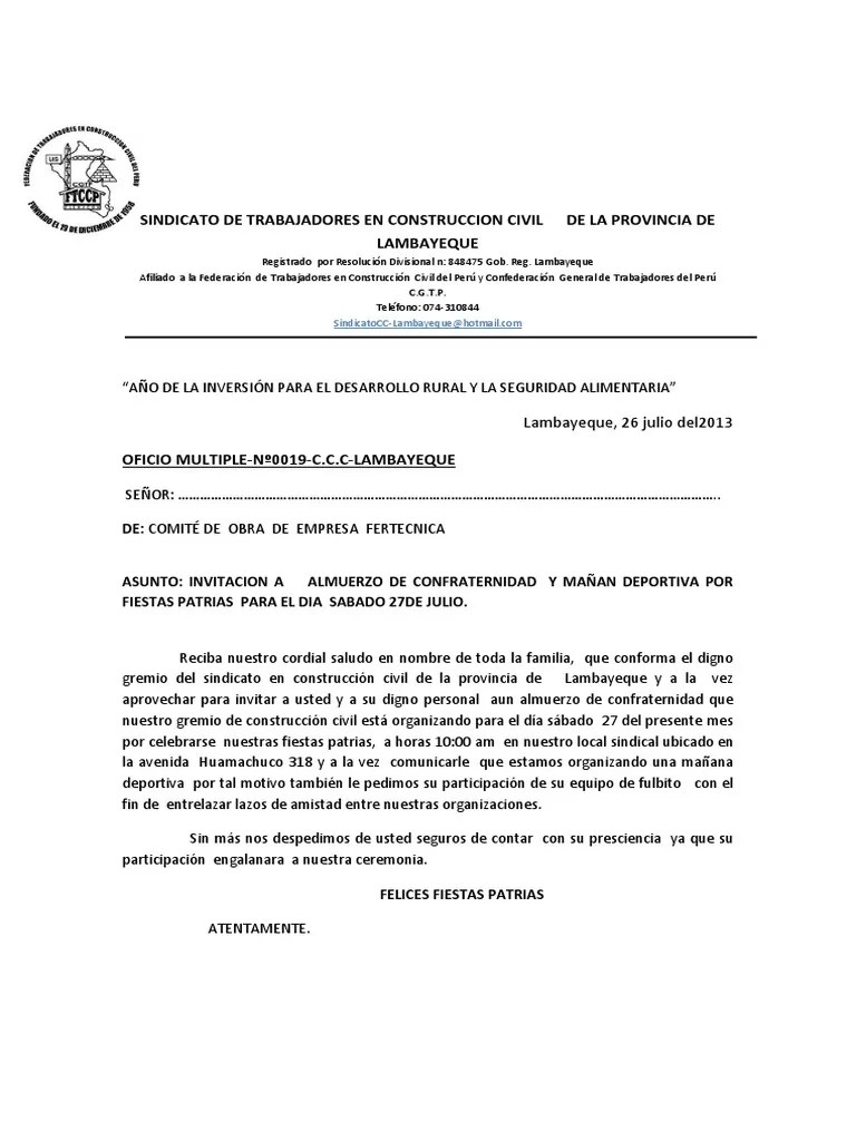 Oficio Multiple de Invitacion a Almuerzo