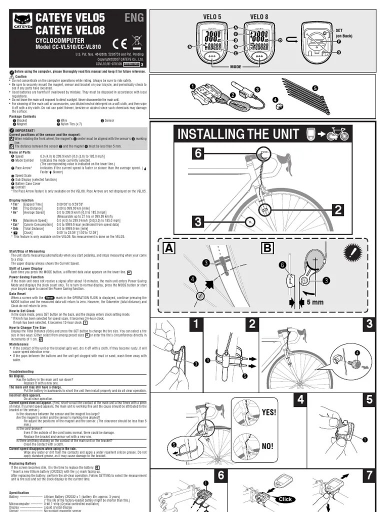 Manual Cateye Velo 8 Tire Battery (Electricity)