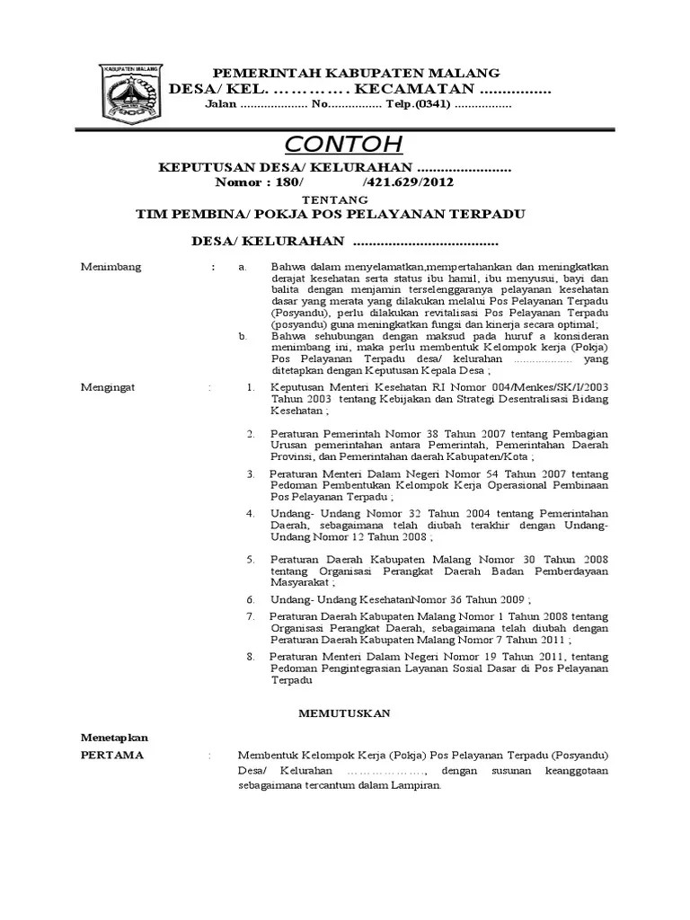 Contoh Surat Keputusan Lurah Terkait Pokja Posyandu.doc