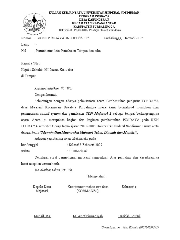 Contoh Surat Peminjaman Ruangan | PDF