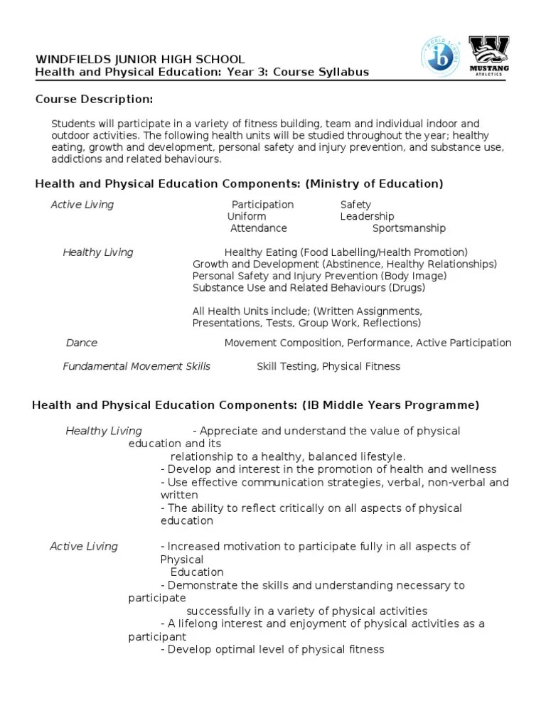 grade 7 course outline Physical Education Educational Assessment