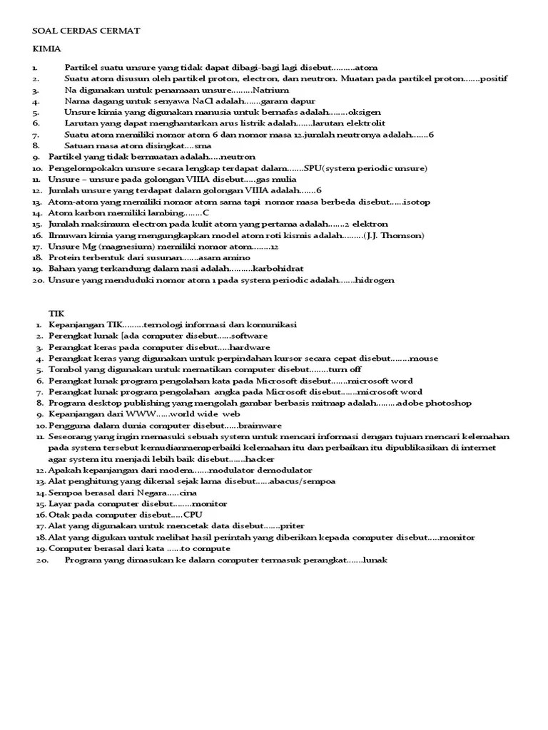 Soal Cerdas Cermat Ipa Tingkat Smp