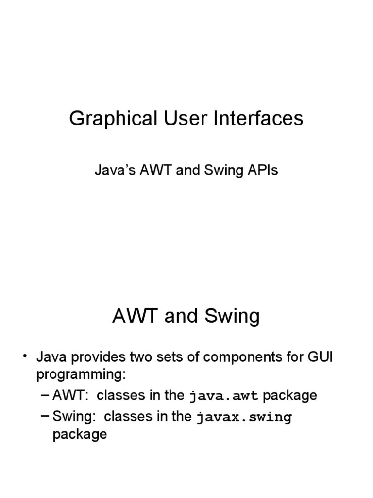 Graphical User Interfaces Java'S Awt and Swing Apis PDF Software