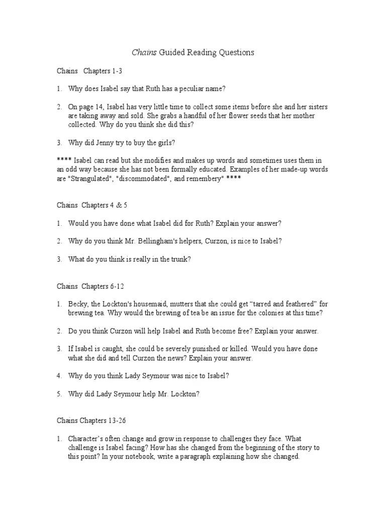 Chains Guided Reading Questions PDF Novels