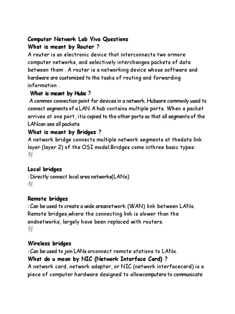 Computer Network Lab Viva Questions Download Free PDF Network