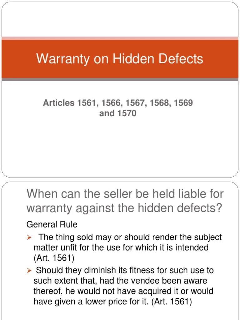 Warranty on Hidden Defects.pptx Rescission Damages