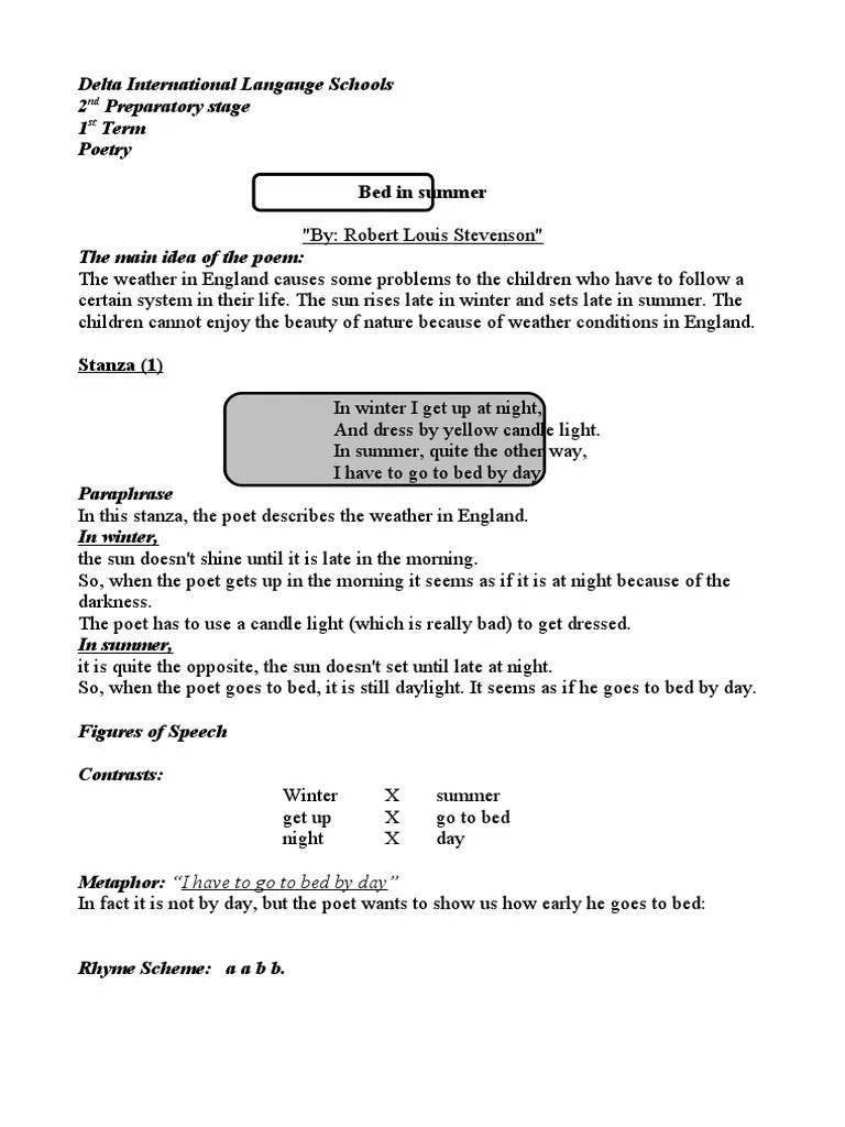 Bed in Summer PDF Poetry