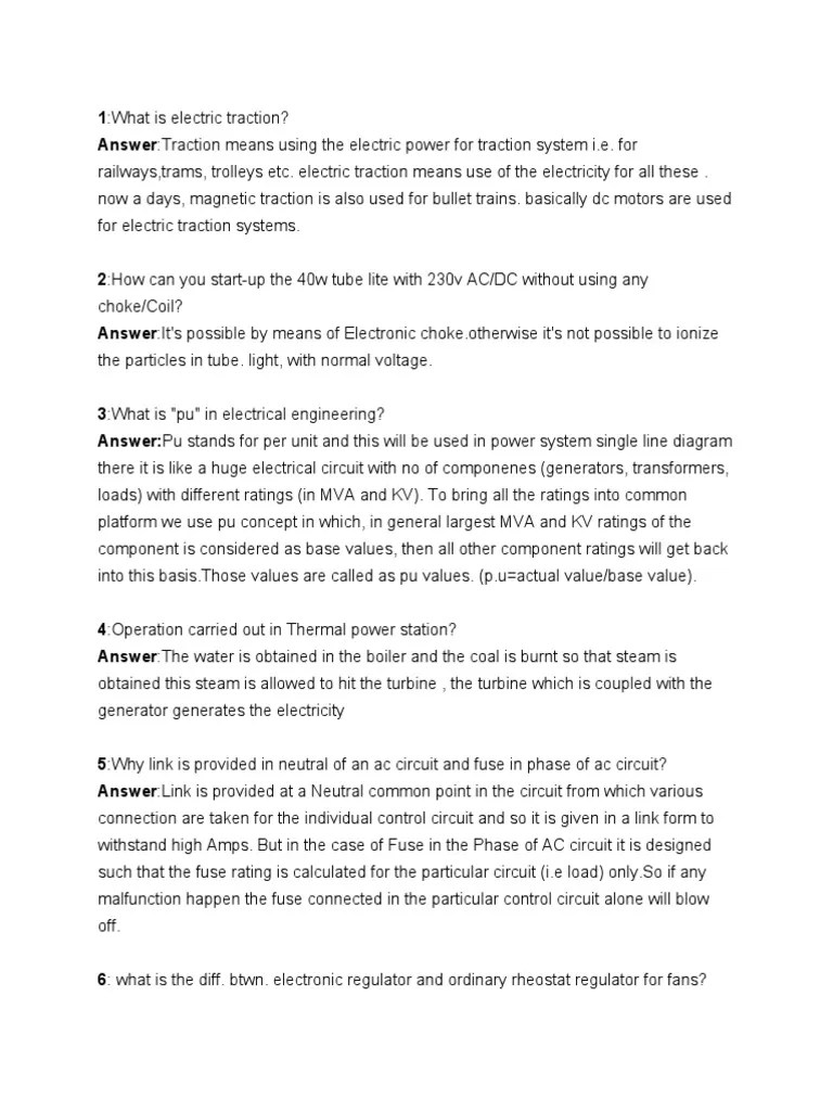 Electrical Interview Question Electric Generator Transformer Free