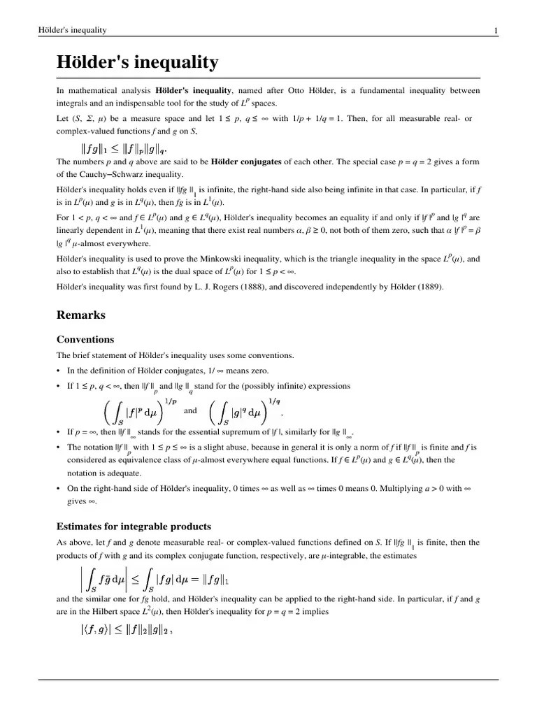 Holder S Inequality PDF Measure (Mathematics) Mathematical Analysis