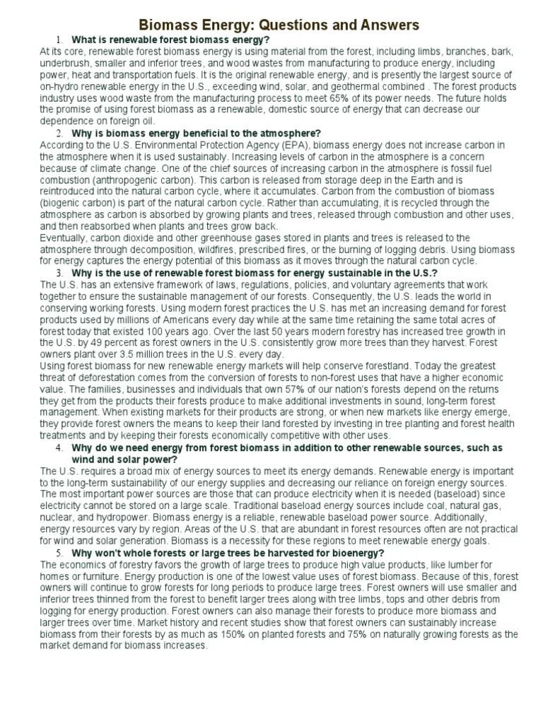 Biomass Energy: Questions and Answers | PDF | Biomass | Renewable Energy