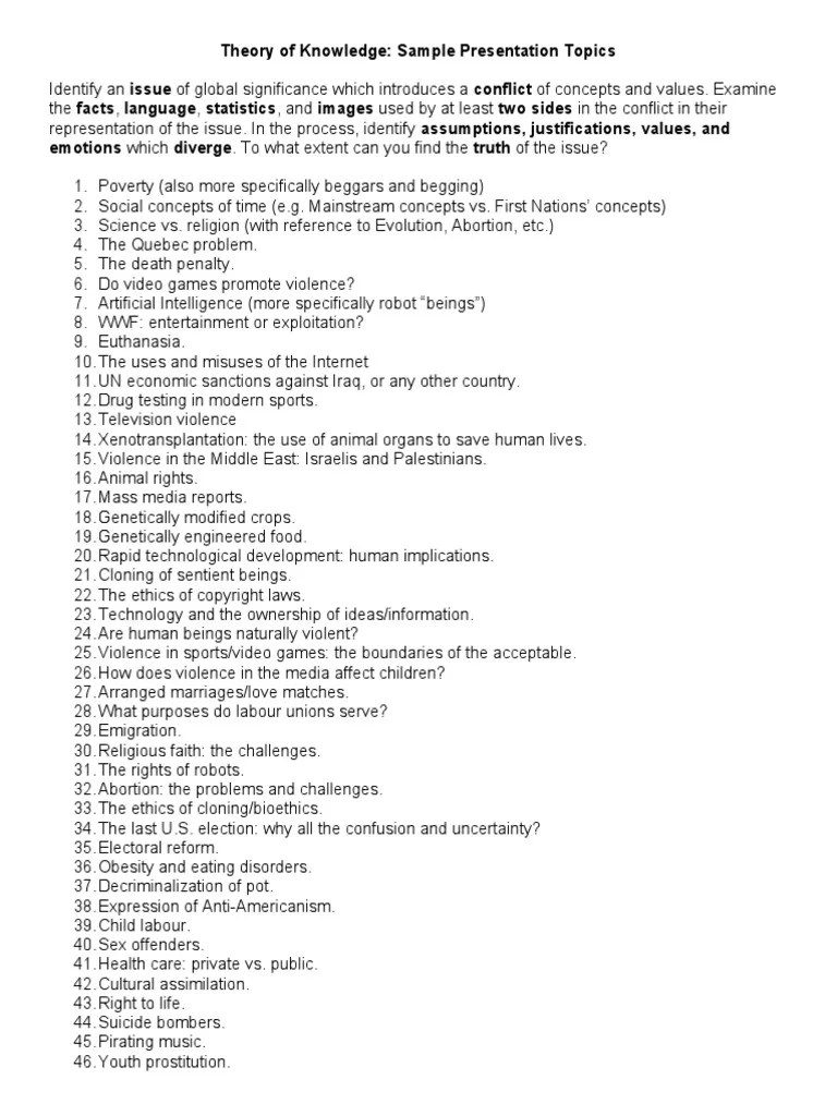 Sample TOK Presentation Topics Violence Technology