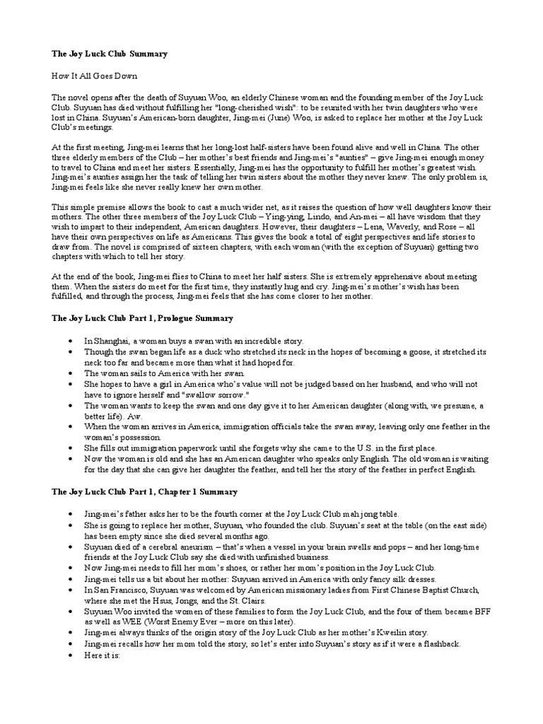 The Joy Luck Club Summary