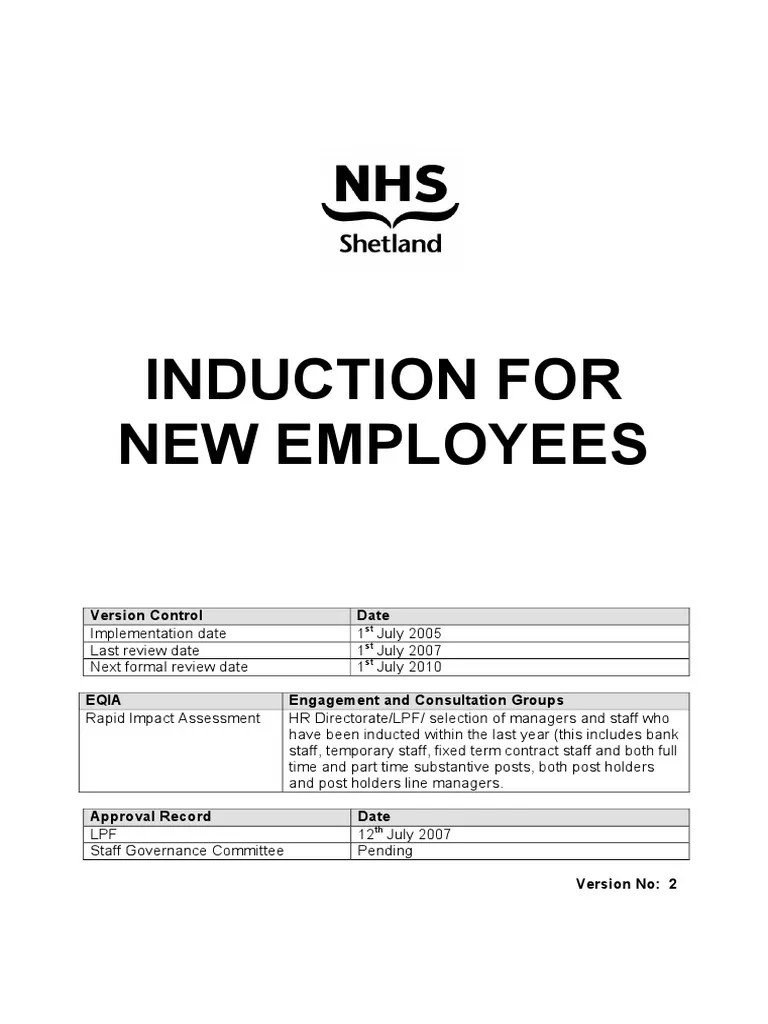 Induction For New Employees PDF Turnover (Employment) Employment