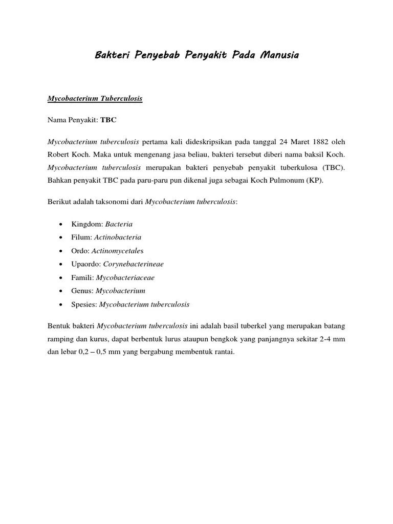 Tugas Biologi - Bakteri Penyebab Penyakit Pada Manusia | PDF