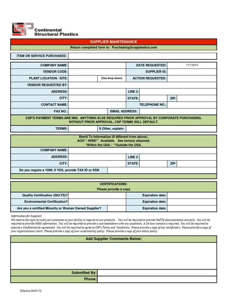 Copy of CSP Vendor Maintenance Form.xls Technology Business