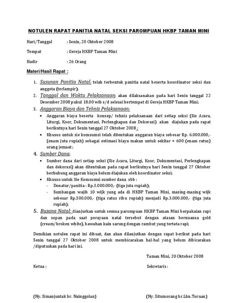 Notulen Rapat Panitia Natal Seksi Parompuan HKBP Taman Mini | PDF