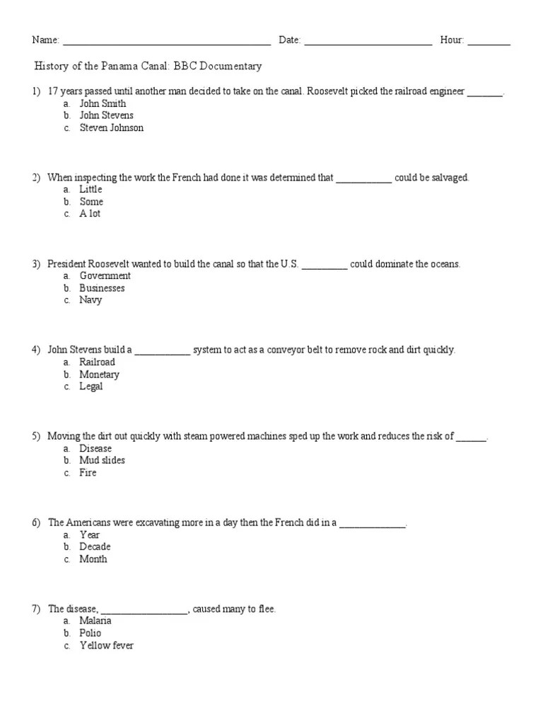 LessonPanama Canal Worksheet PDF Bodies Of Water Physical Geography