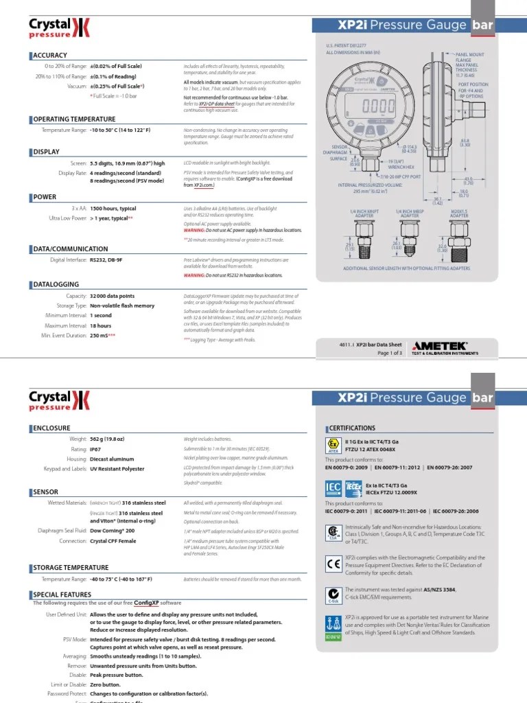 XP2iBar Data Sheet Compatibility Pressure Free