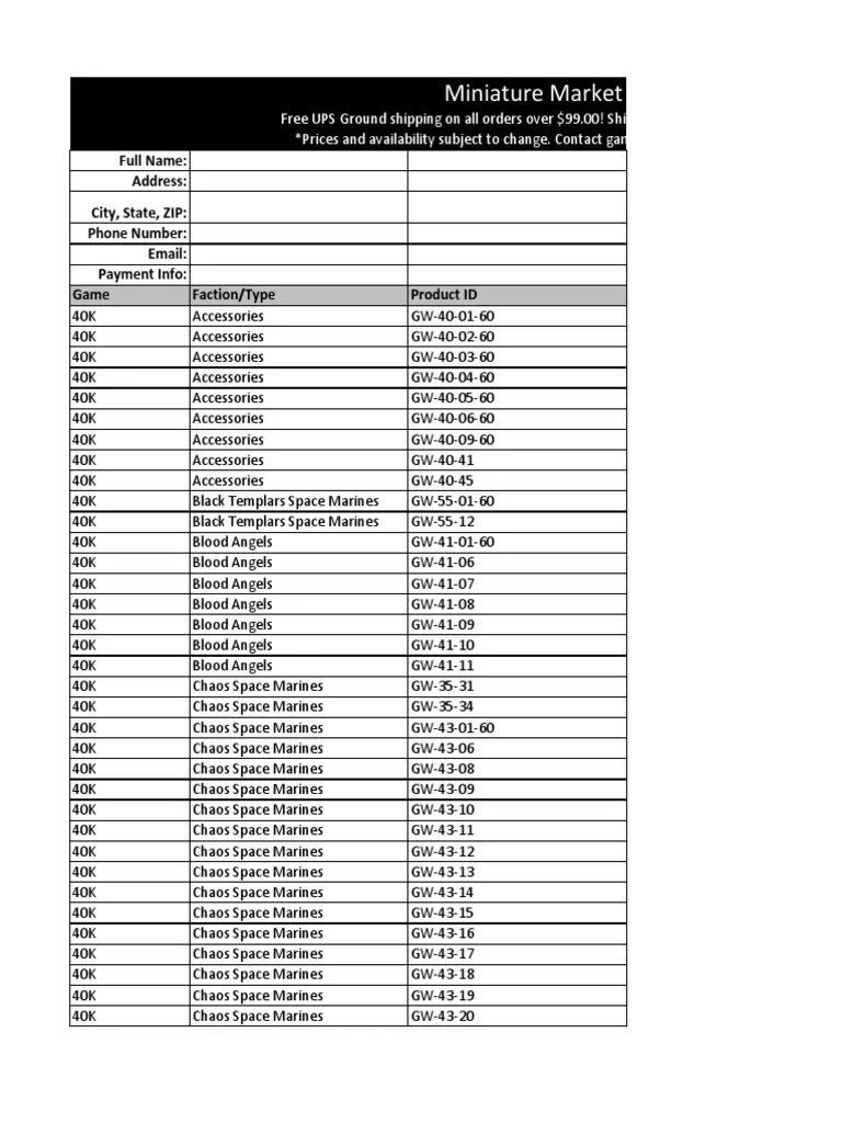 Miniature Market GW Product List PDF