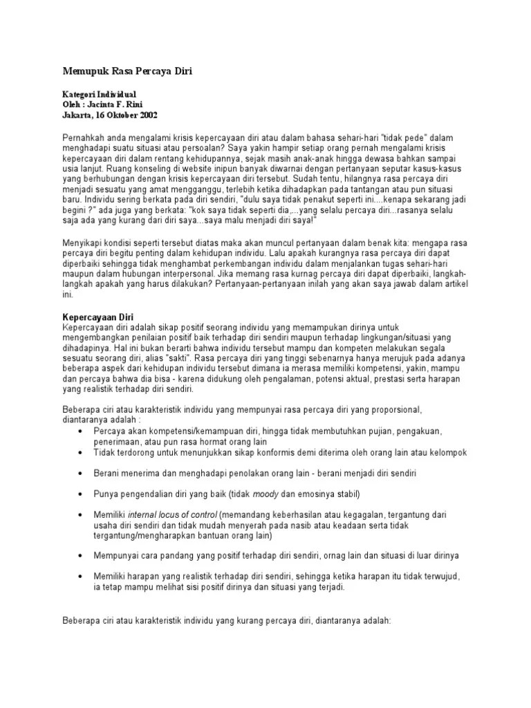 Memupuk Rasa Percaya Diri | PDF