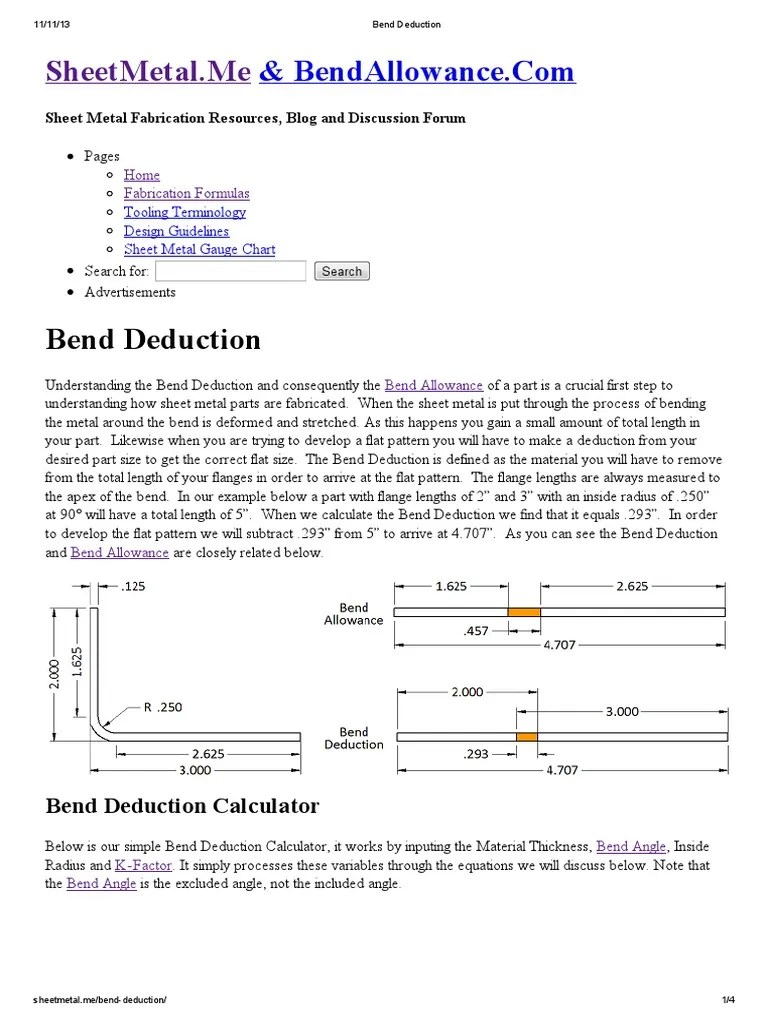 Bend Deduction Sheet Metal Industries