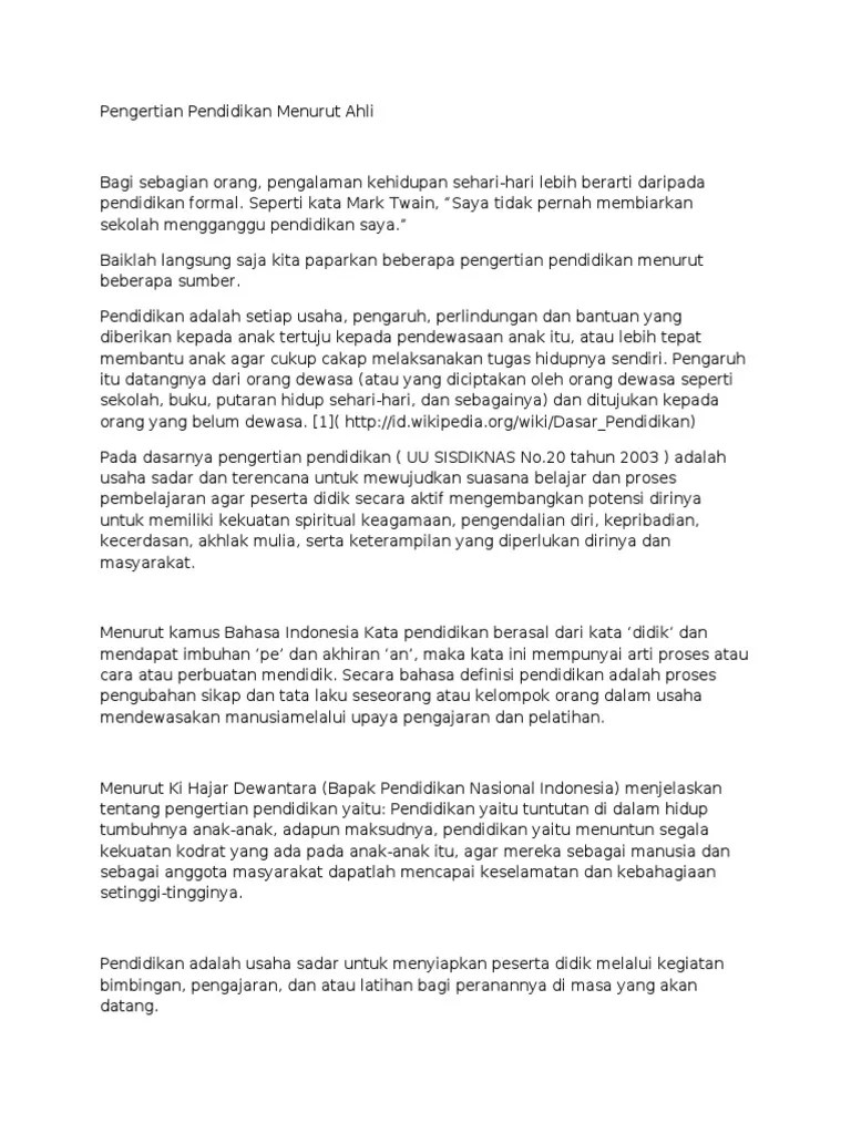 Pengertian Pendidikan Menurut Ahli | PDF