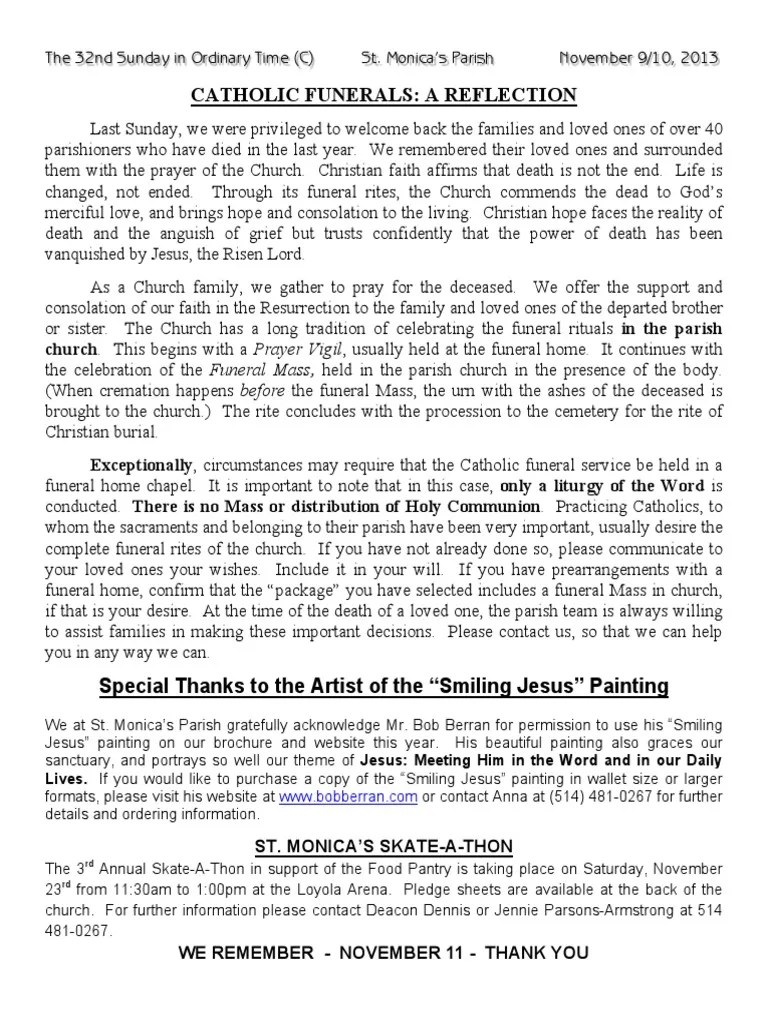CATHOLIC FUNERALS A REFLECTION The 32nd Sunday in Ordinary Time (C) St