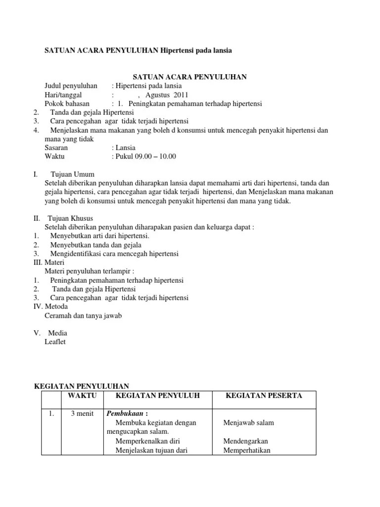 Satuan Acara Penyuluhan Hipertensi Pada Lansia | PDF
