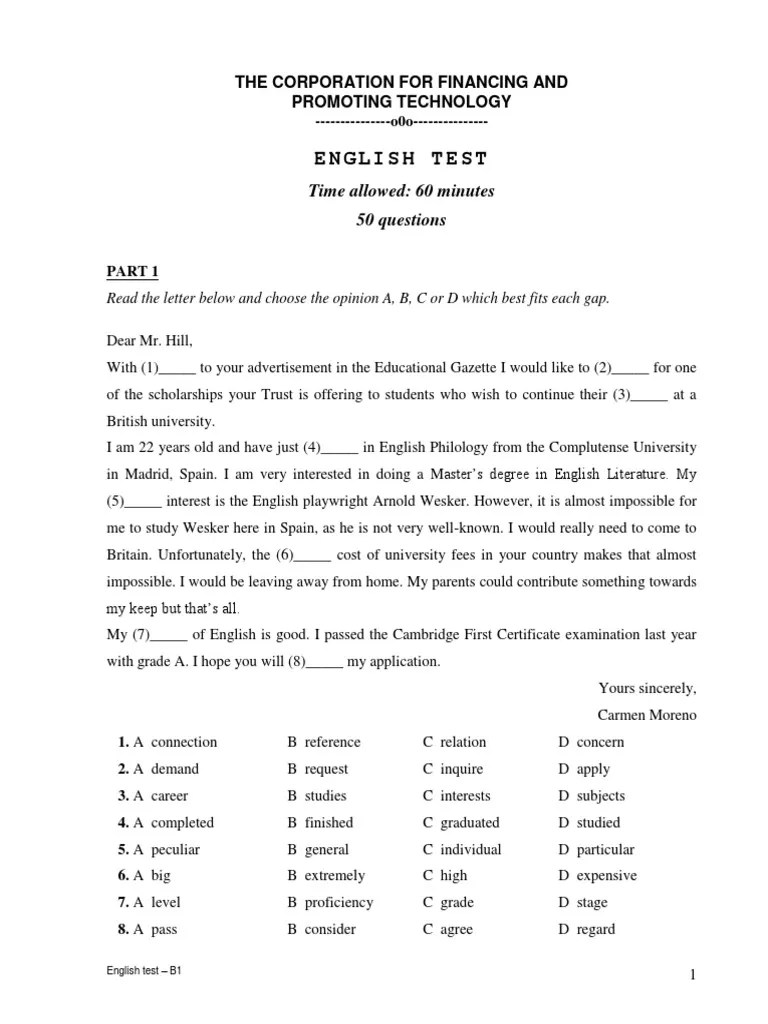 De Thi Anh B 1 FPT Co Dap An Résumé Gce Advanced Level (United Kingdom)