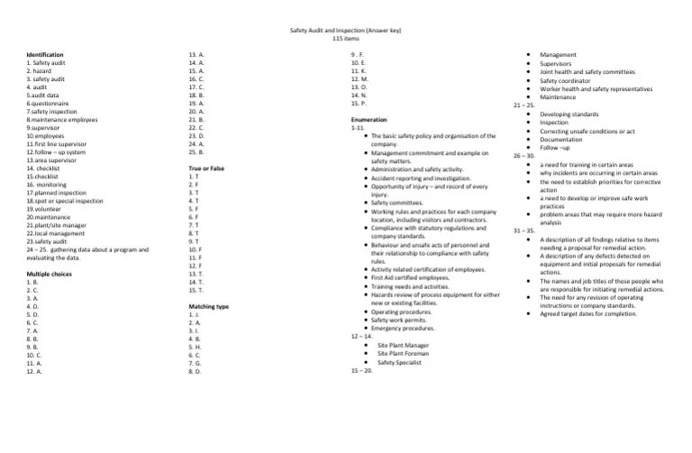 answer key.docx | Safety | Occupational Safety And Health