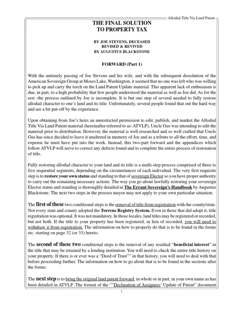 ALLODIAL TITLE LAND PATENTS PDF
