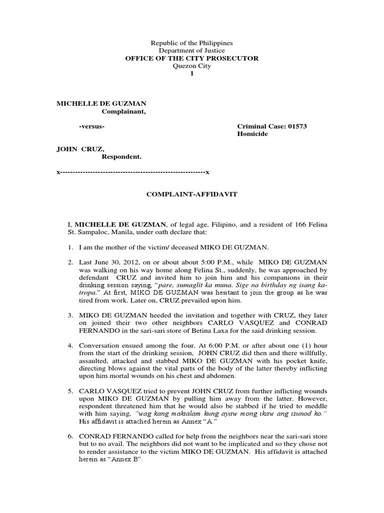 Sample Counter Affidavit Homicide PDF Misconduct Criminal Justice