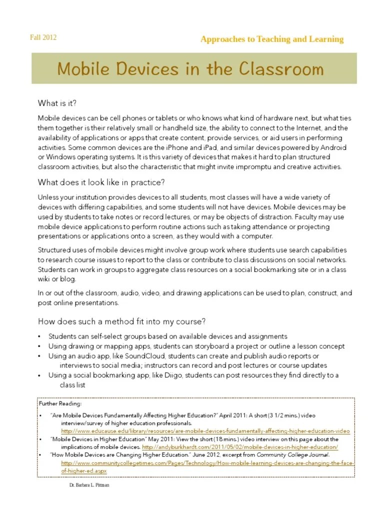 Mobile Devices in The Classroom PDF Educational Technology Pedagogy