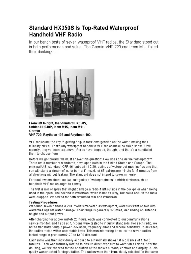 Standard HX350S Is TopRated Waterproof Handheld VHF Radio