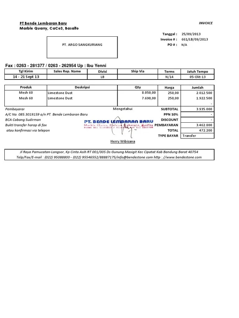 Invoice Argo, Revisi PDF