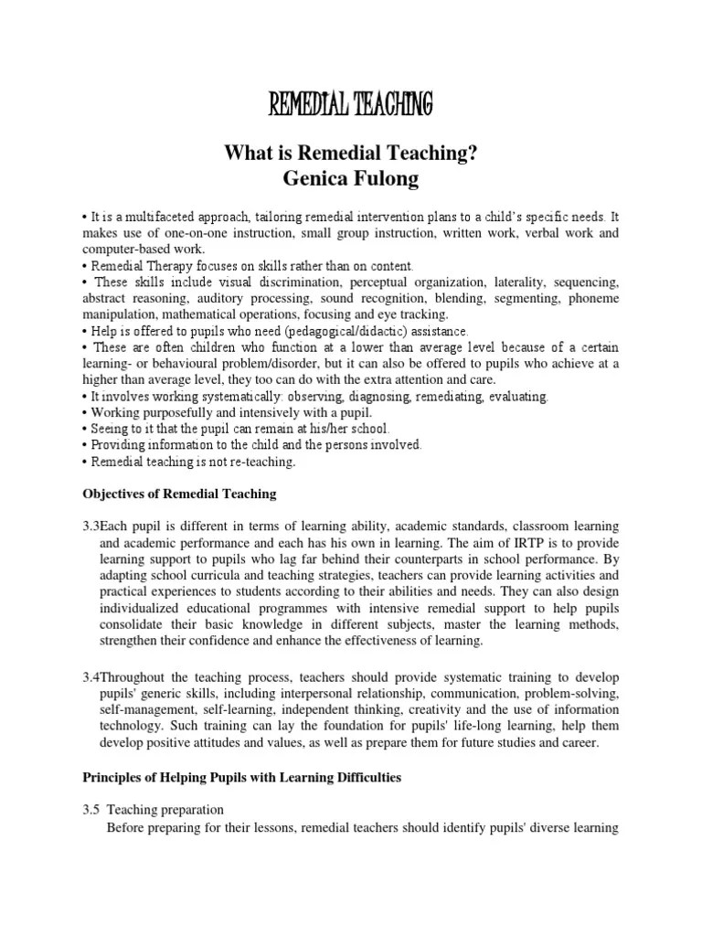 Remedial Teaching PDF Individualized Education Program Learning
