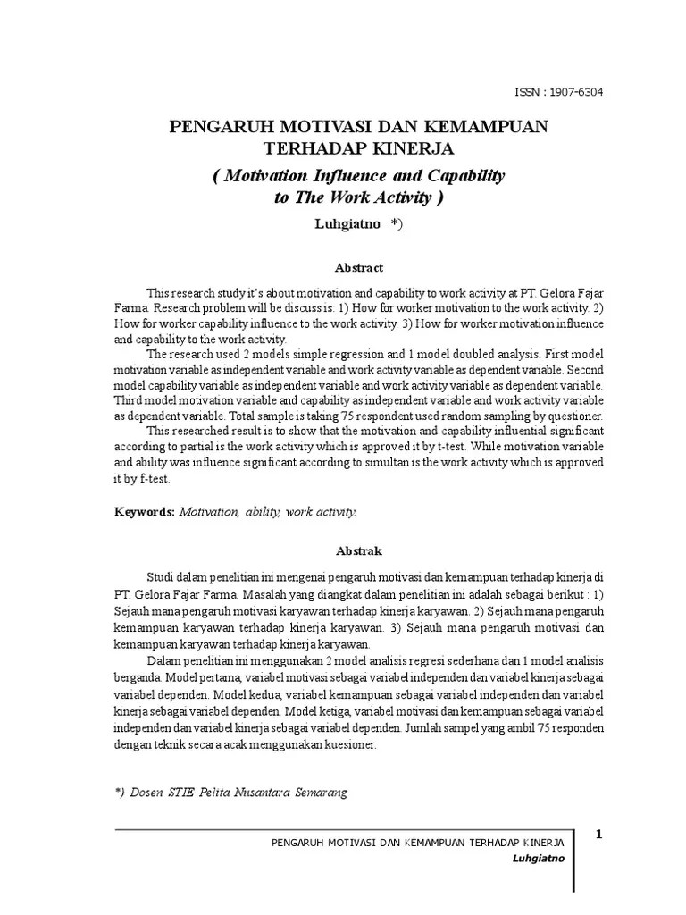 JURNAL PENGARUH MOTIVASI DAN KEMAMPUAN TERHADAP KINERJA