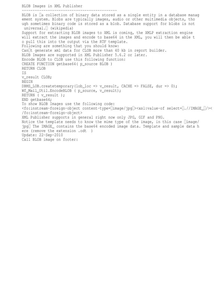 BLOB Images in XML Publisher PDF