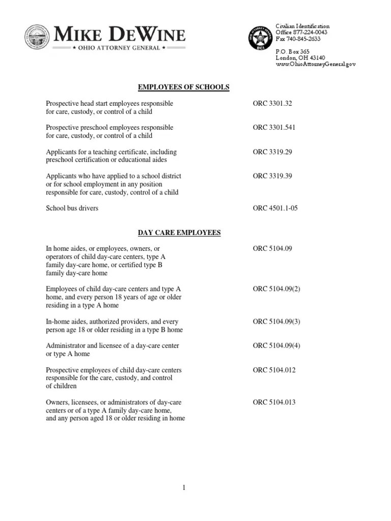 BCI Background Check Reason Codes Day Care Long Term Care