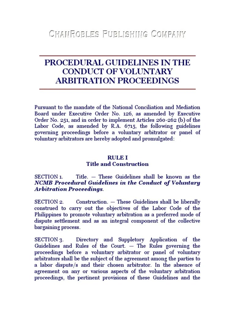 NCMB Procedural Guidelines in The Conduct of Voluntary Arbitration