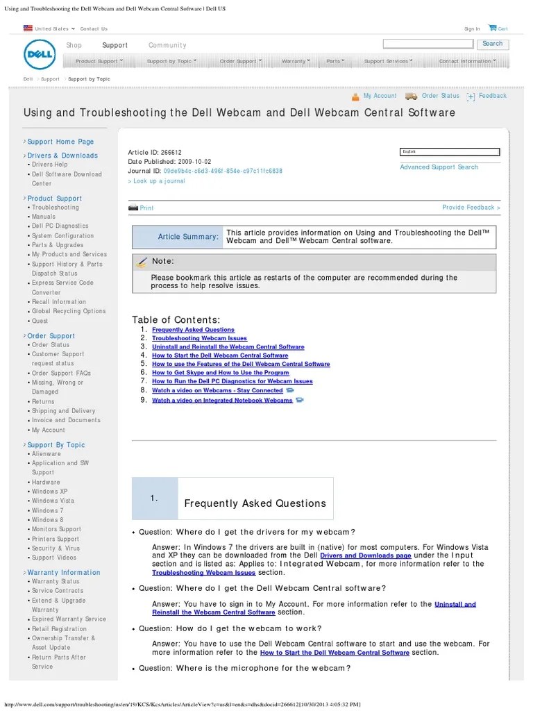 Using and Troubleshooting the Dell Webcam and Dell Webcam Central
