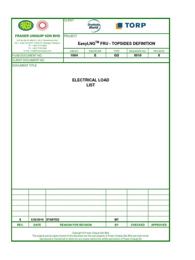 1004 E GD 0010 X Electrical Load List PDF Water Heating Machines