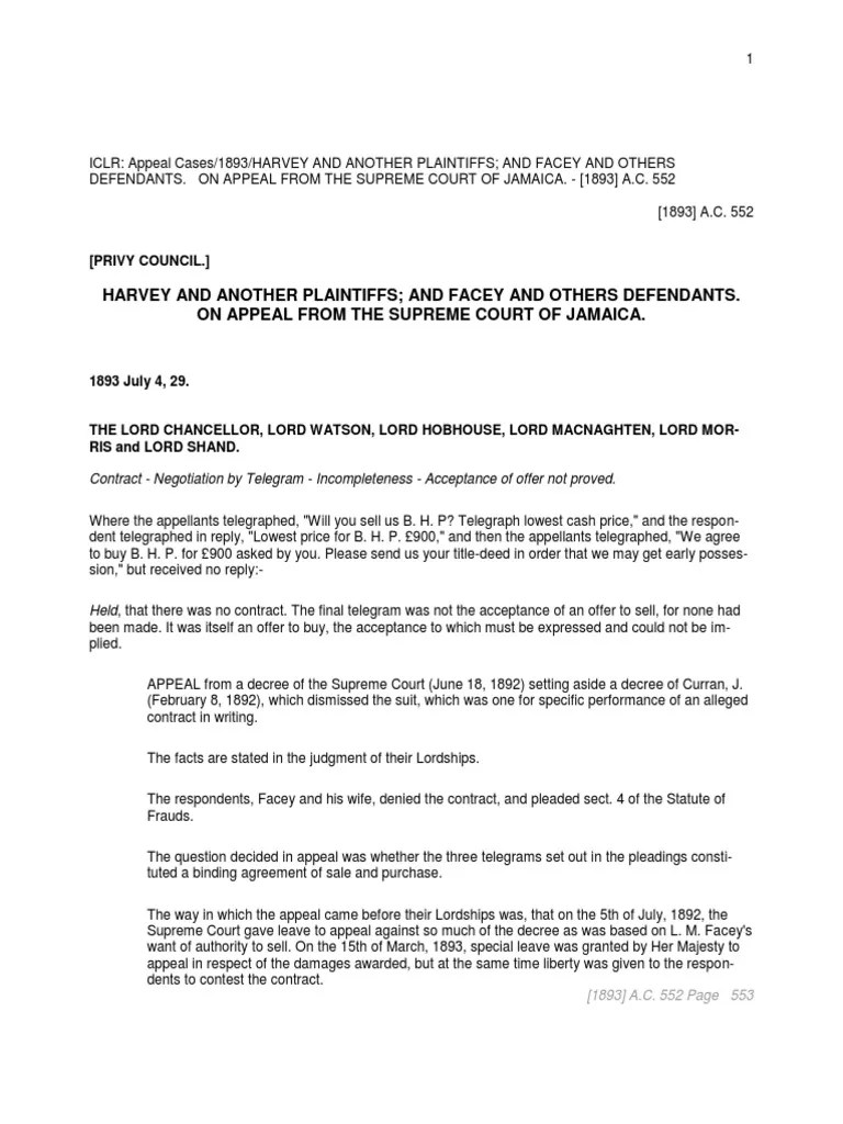 No Binding Contract Established Privy Council Rules Telegrams Did Not