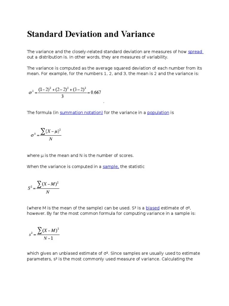 Standard Deviation and Variance PDF Standard Deviation Variance