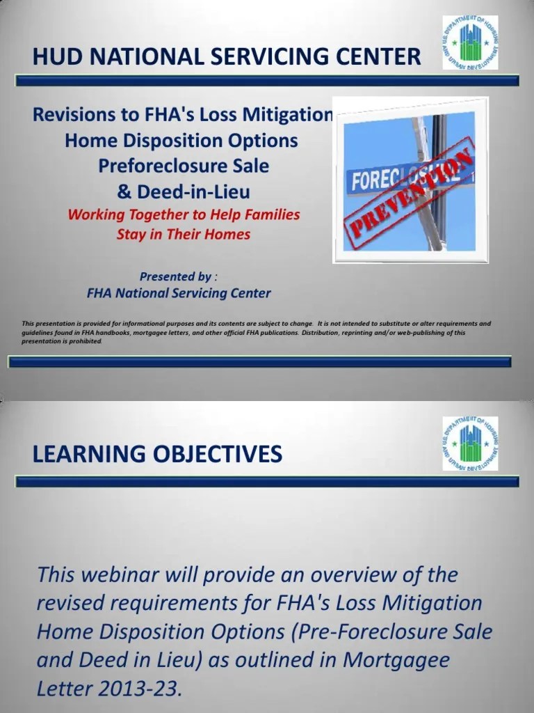 FHA HUD Preforeclosure Short Sale 2013 Guidelines Loss Mitigation