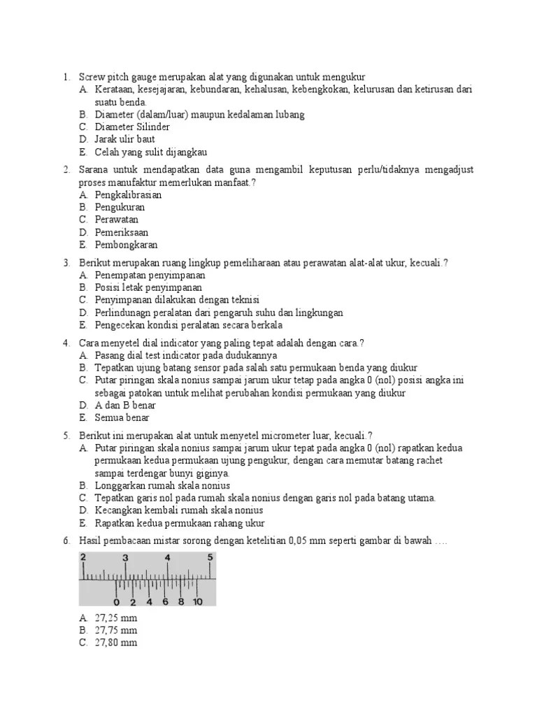 Soal Alat Ukur Mekanik Presisi TPM X | PDF