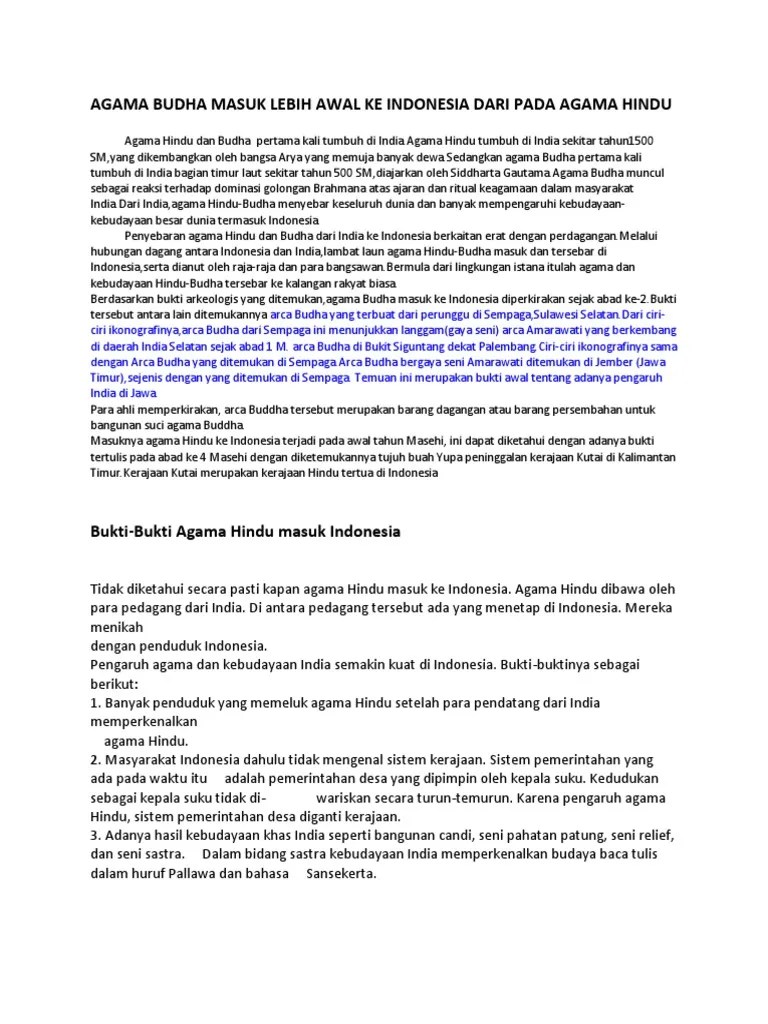 Agama Budha Masuk Lebih Awal Ke Indonesia Dari Pada Agama Hindu | PDF