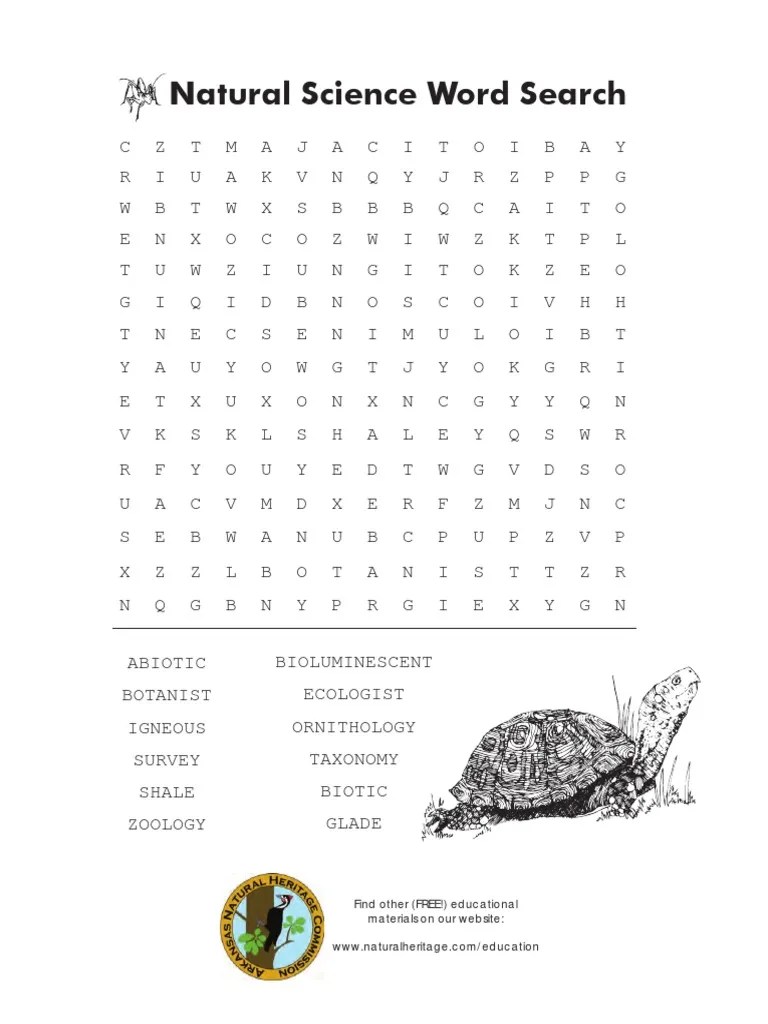 Natural Science Word Search Ecology Rock (Geology)