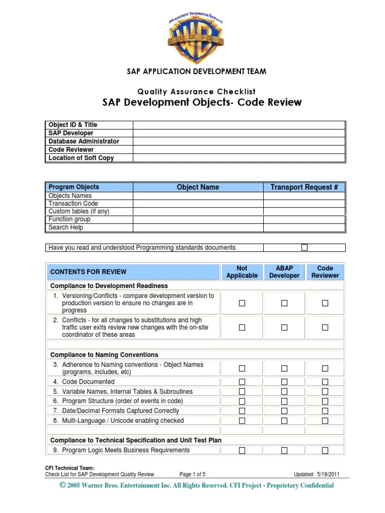 Checklist For ABAP Code Review v2 PDF Control Flow Information