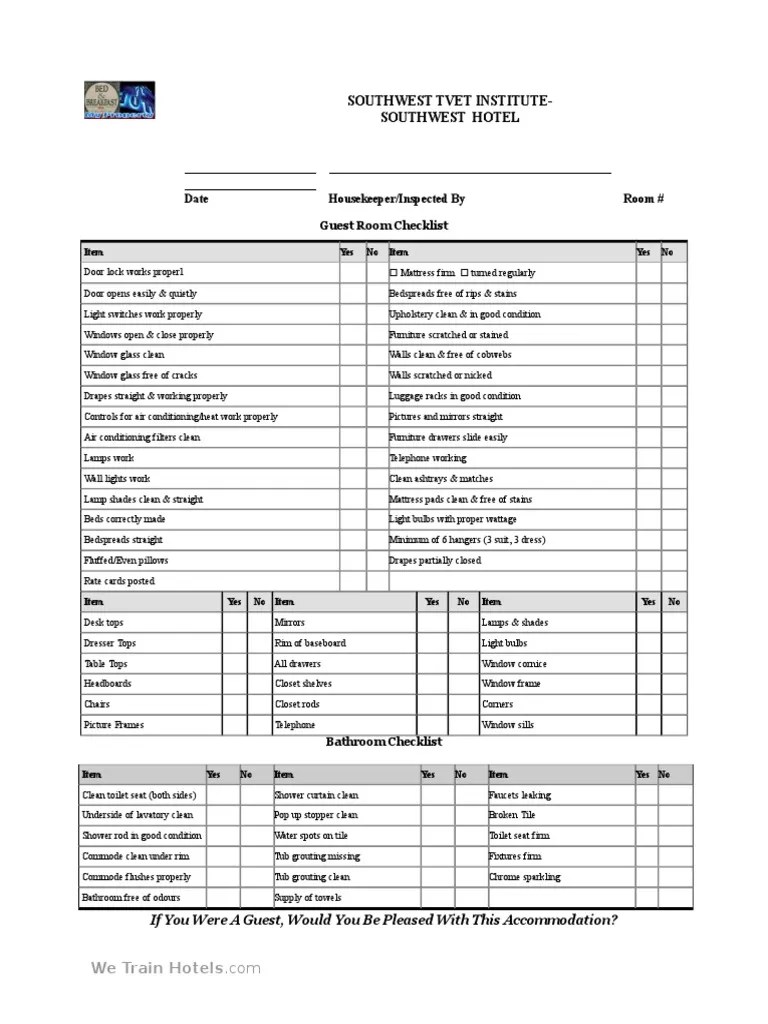 Guest Room Cleaning Checklist Template Interior Design Home
